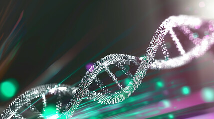 Scientific Illustration of DNA Double Helix Structure with Blurred Genetic Background