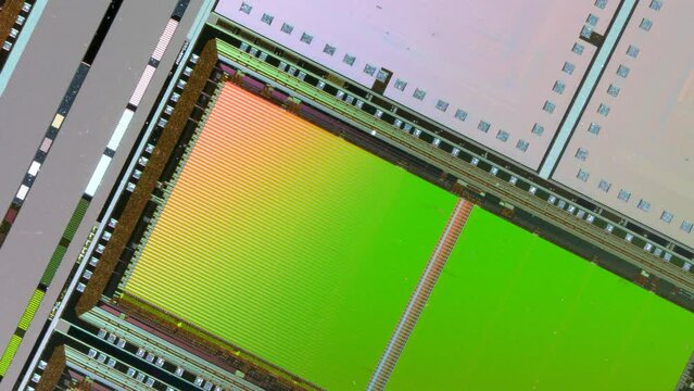 Silicon Wafer with microchips used in electronics for the fabrication of integrated circuits.