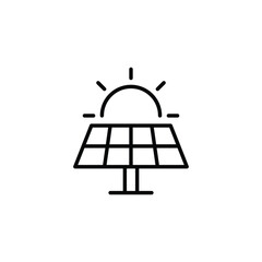 Solar panel icon. Simple outline style. Photovoltaic, sun, installation, roof, generator, heat, sunlight, renewable energy concept. Thin line symbol. Vector illustration isolated.