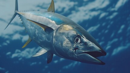 Naklejka premium Close-up of a tuna fish swimming in the ocean