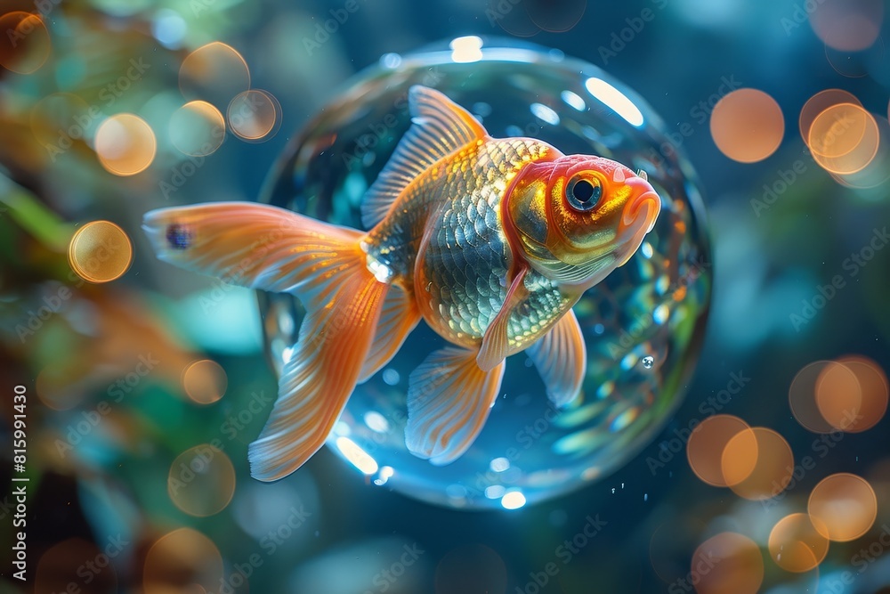 Wall mural Goldfish in a clear bowl, suitable for pet care articles or aquatic themes. 