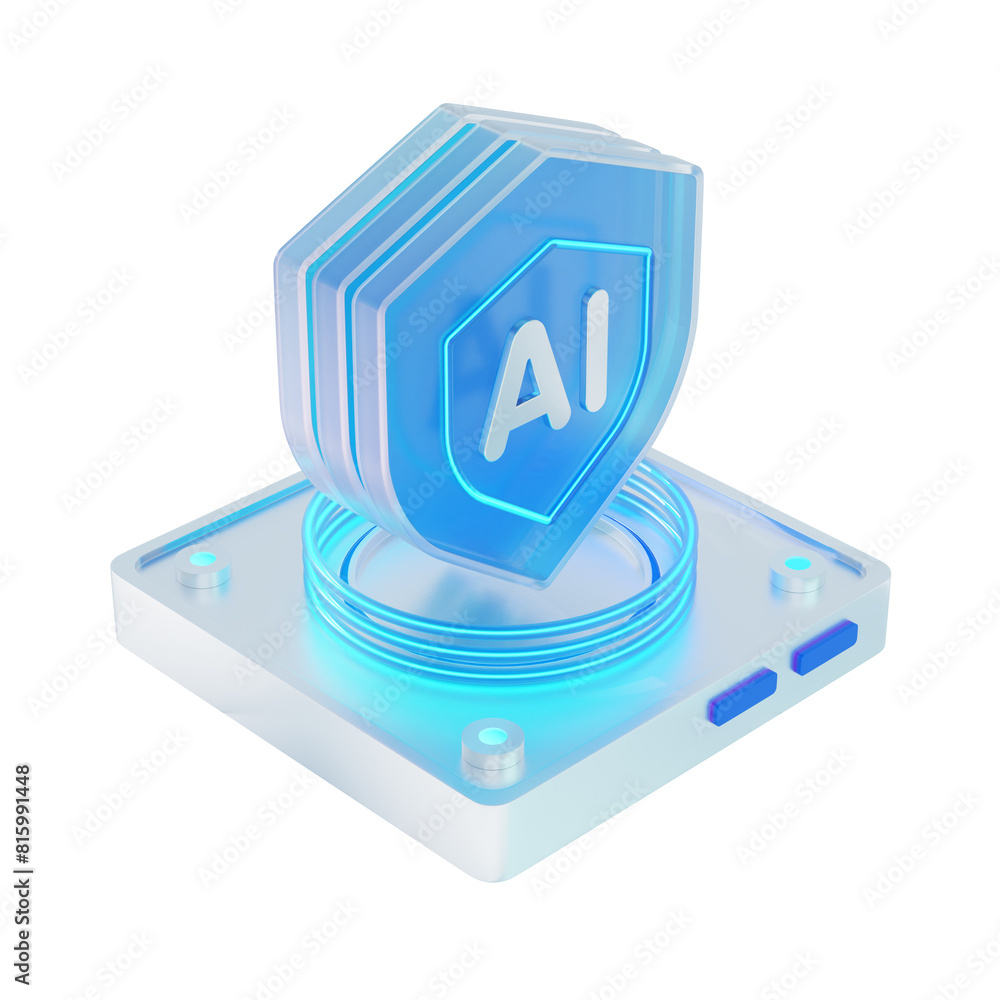 Poster cyber security and artificial intelligence system with blue neon color