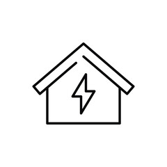 Home electrification icon. Simple outline style. House with lightning bolt, electric, construction, light, building, energy concept. Thin line symbol. Vector illustration isolated.