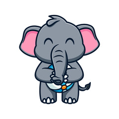 cartoon illustration design of a cute and kawaii elephant holding a beach ball