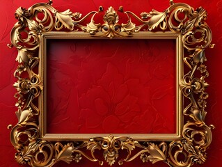 Magnificent Baroque Style Gold Frame on Deep Red Luxury Background for Museum Artwork Opulent Decor or Prestigious Presentation