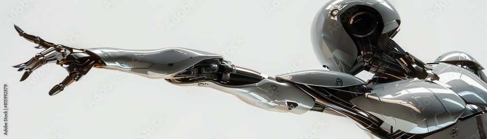 Poster capture the elegance of a robotic ballet dancer in a side view with a sleek metallic finish