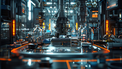 Illustrate a technologically advanced laboratory where groundbreaking discoveries are made daily Utilize unexpected camera angles to highlight intricate machinery and futuristic ga
