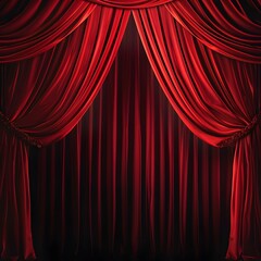 Dramatic Red Velvet Curtains Pulled Back to Reveal Gleaming Golden Stage for Luxurious Theatrical Performance
