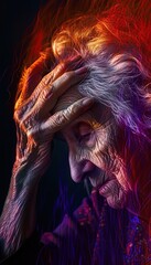 Old Woman Alzheimer's Brain Awareness Month Concept Abstract Red Purple