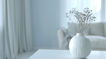 Stylish vase in interior of living room Aesthetic Scandinavian home interior design : Generative AI