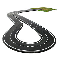 3d road, Curved road with white markings. Winding highway isolated on transparent background. png Asphalt highway. clipping path