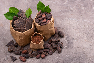 Natural cocoa powder, cocoa beans and chocolate