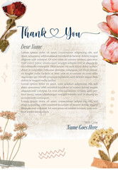 thank you card template with yellow rose decoration