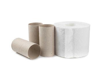Empty toilet paper roll. Empty toilet paper rolls for the toilet, isolated on a white background. Paper tube of toilet paper.