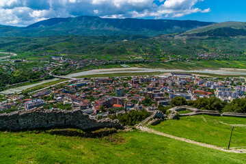 A view from the castle towards the east side of the city of Berat, Albania in summertime