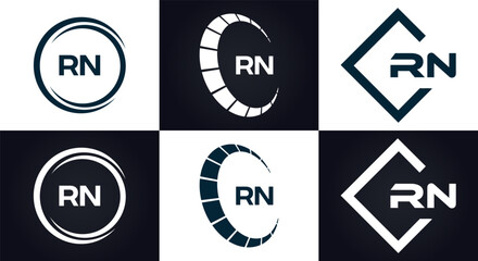 RN logo. R N design. White RN letter. RN, R N letter logo design. Initial letter RN linked circle uppercase monogram logo.