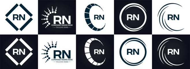 RN logo. R N design. White RN letter. RN, R N letter logo design. Initial letter RN linked circle uppercase monogram logo.