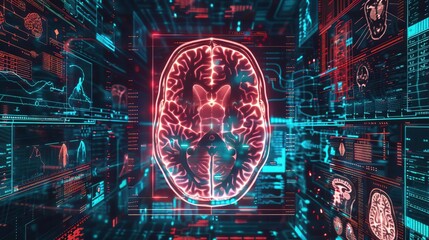 Obraz premium AI in healthcare diagnosis from top view AI analyzing medical images for diagnostics, emphasizing accuracy in digital tone with a Triadic Color Scheme