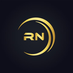 Obraz premium RN logo. R N design. White RN letter. RN, R N letter logo design. Initial letter RN linked circle uppercase monogram logo.