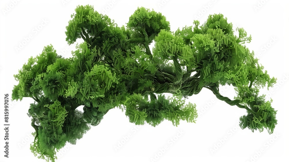 Wall mural macro view of lush green bryophyte tree with intricate details isolated on white with alpha channel 3d render