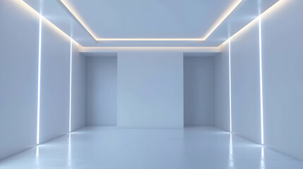 LED strip light and illumination Also called ribbon light or LED tape to suspended on ceiling in plasterboard in empty living room include down light white wall Interior home design an : Generative AI