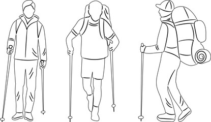 male travelers sketch on white background