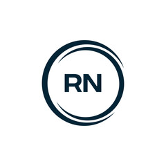 RN logo. R N design. White RN letter. RN, R N letter logo design. Initial letter RN linked circle uppercase monogram logo.