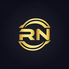 Obraz premium RN logo. R N design. White RN letter. RN, R N letter logo design. Initial letter RN linked circle uppercase monogram logo.