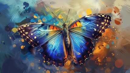 majestic blue butterfly with striking orange and yellow wings digital painting