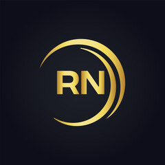 RN logo. R N design. White RN letter. RN, R N letter logo design. Initial letter RN linked circle uppercase monogram logo.