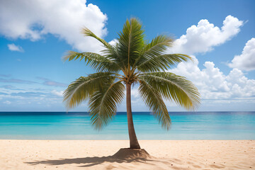 Obraz premium tropical beach overlooking palm trees and ocean, vacation and summer holiday concept