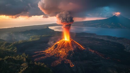 majestic erupting volcano in picturesque landscape aweinspiring natural phenomenon