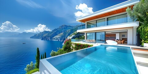 Luxurious Villa on the Amalfi Coast: Featuring Breathtaking Sea Views and Cliffside Terraces. Concept Luxury Accommodation, Amalfi Coast Views, Cliffside Terraces, Breathtaking Sea Views