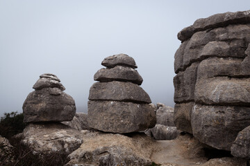 Rock formations in El Torcal de Antequera, a nature reserve in the Sierra del Torcal mountains in Andalusia, southern Spain.