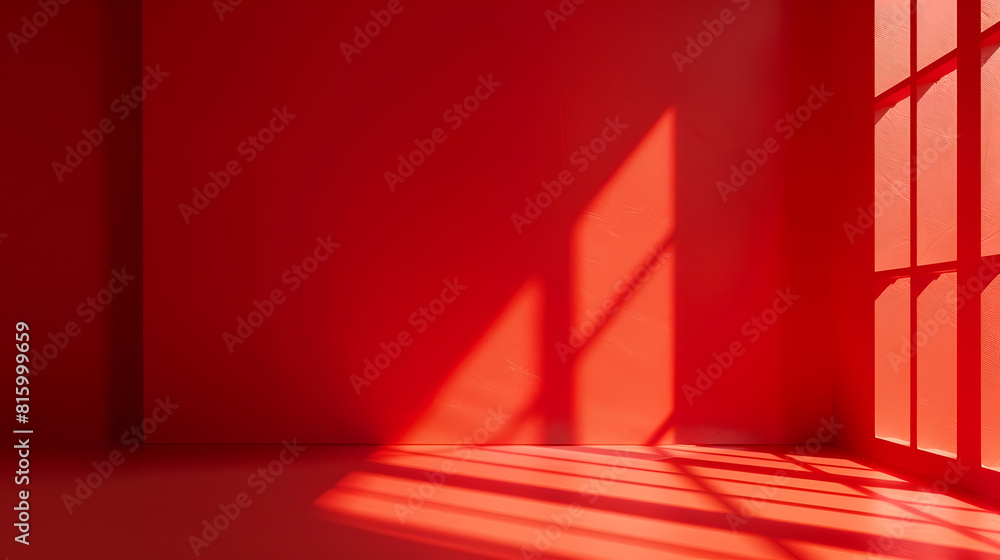 Poster Abstract red studio background for product presentation Backdrop with shadows of window for display product : Generative AI