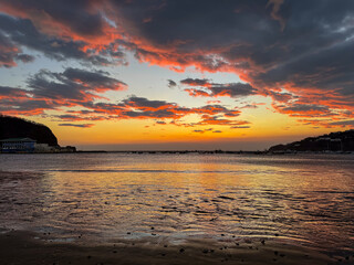 View of the beautiful San Juan Del Sur Beach at sunset in Nicaragua