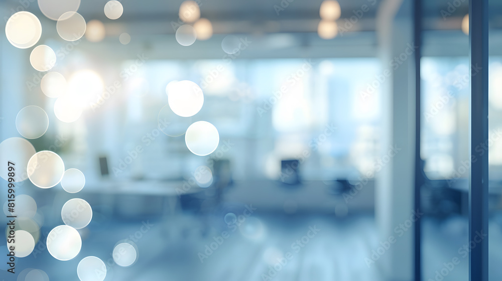 Poster Blurred empty open space office Abstract light bokeh at office interior background for design : Generative AI