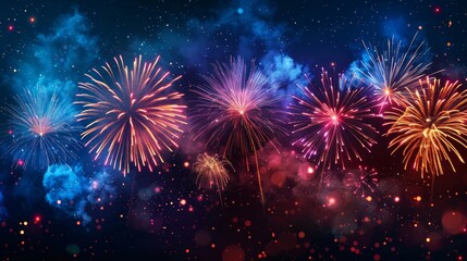 Celebrate the new year with a spectacular display of fireworks lighting up the night sky. AI technology creating a dazzling show.