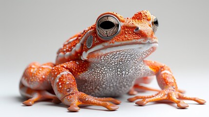 a close up of a frog with a white and orange body
