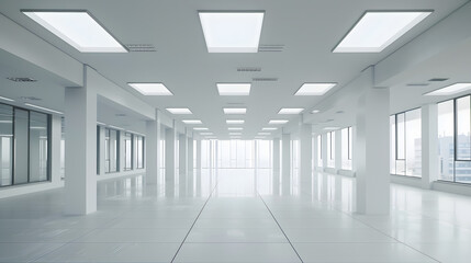 Interior of modern empty office buildingOpen ceiling design : Generative AI