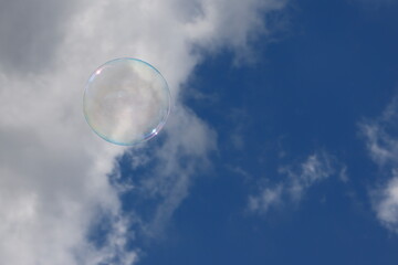 soap bubbles flying in the cloudy sky