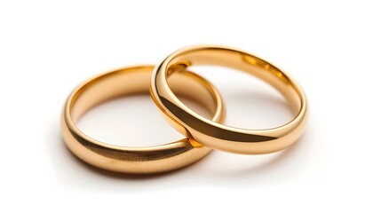 Two golden wedding rings isolated on a white background.