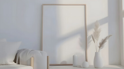 mock up poster frame in modern interior background living room 3d rendering : Generative AI