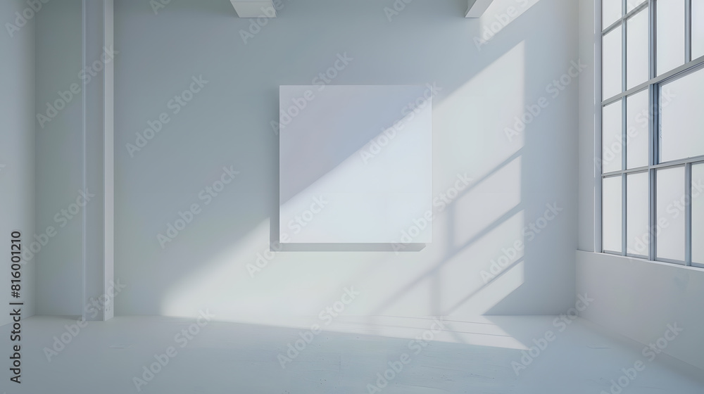 Poster a large blank white painting on the wall in a minimalist room is a striking visual element : generat