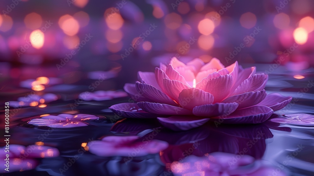 Fototapete 3d rendering of a diwali theme with a lavender three-dimensional decorative blossom. festive backgro