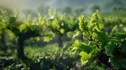 Small Leaves Blossoming in a Vineyard