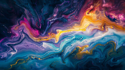 Swirling hues dance in cascading waves, an abstract aquatic symphony.