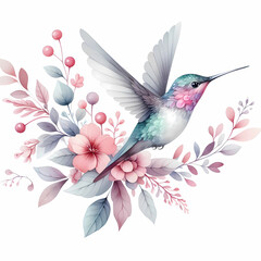 Obraz premium watercolor color painting of hummingbird image on white background