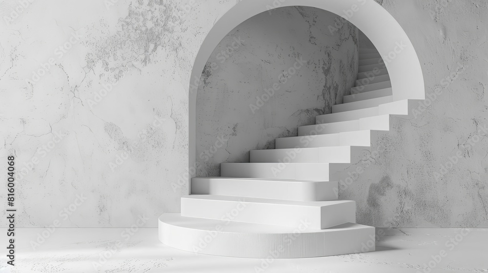 Aufkleber minimal white stairs mockup display podium 3d rendering of abstract showcase platform