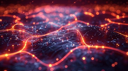 Obraz premium Futuristic neon network with glowing nodes.
